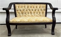(AQ) Vintage Tuffed Settee Upholstered Seat &