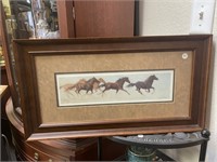 Framed print of Running Horses, Signed
