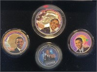 Obama Colorized 4 Coin Set in Presentation Box