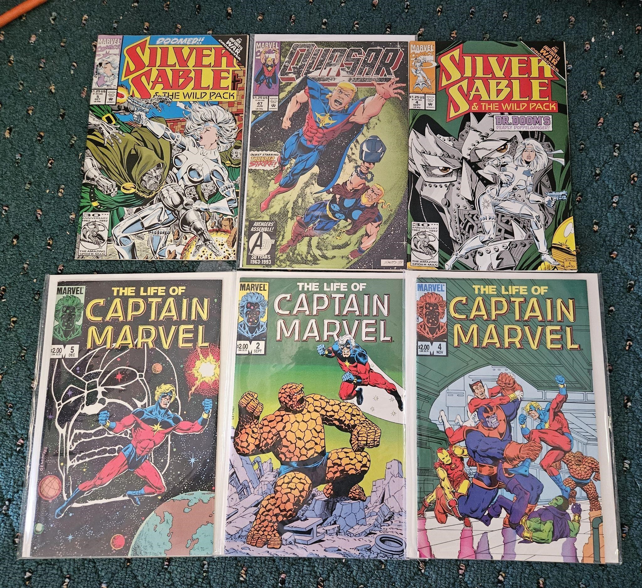 Lot of 6 Comic Books Captain Marvel Silver Sable