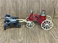 Vintage Cast Iron Fire Wagon w/3 Horses