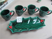 LEFTON CHRISTMAS CUPS & CELERY DISH