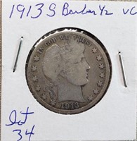 1913S Barber Half Dollar VG