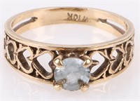 10K YELLOW GOLD BLUE TOPAZ ORNATE LADIES RING