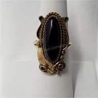 Signed Native American Black Onyx Ring Size 6 1/2