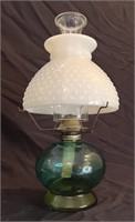 Pristine Eagle Oil Lamp With Emerald Green Glass