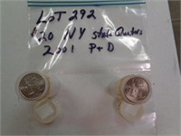 NY 2001 State Quarters P & D 2 $10 Rolls