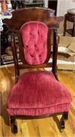 Antique Victorian Side Chair With Red Velvet