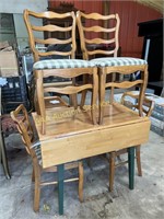Breakfast table and chairs.  Pine with green