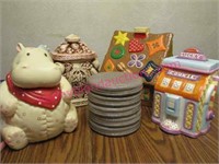 5 vintage cookie jars (hippo -oreo -slot -misc)