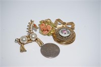 Vintage Locket Pin, Horse Pin and Costume Ring