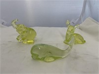 3 pcs-Fenton Vaseline Glass-Elephant Deer +