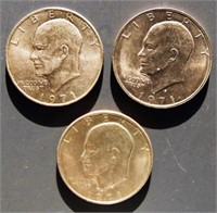 Three 1971 Eisenhower dollar coins