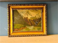 antique painting on board "River Valley"