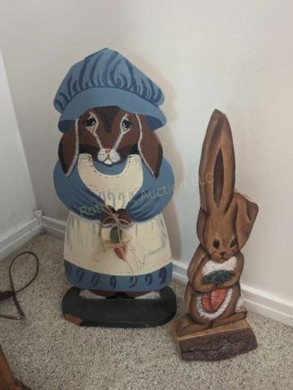 (2) Wooden Decorative Bunnies