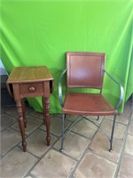 Leather Iron Chair and Drop Leaf Occasional Table