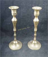 2 Vtg Solid Brass India Etched Candlesticks Lot