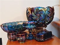 Carnival Glass L.E. Smith Punch Bowl Set & More