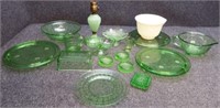Green Depression Glass, Cake Plates & More