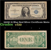 1935G $1 Blue Seal Silver Certificate Grades vf, v