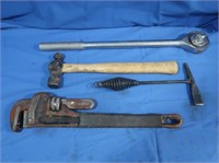Ballpeen Hammer, Ridge 18" Pipe Wrench, 3/4"