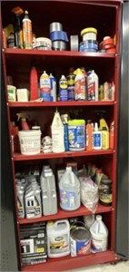 Contents in Cabinet, Cleaners, 5W-30 Oil