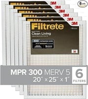 20x25x1 AC Furnace Air Filter, MERV 5, MPR 300 6pk