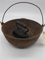 CAST IRON POT AND IRON.  POT IS 11W