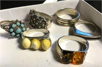 Lot Of Assorted Sterling Silver Rings Amber Etc