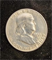 1951-S SILVER FRANKLIN HALF DOLLAR