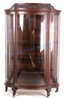 Quarter Sawn Oak Curved Glass Curio Cabinet c 1910