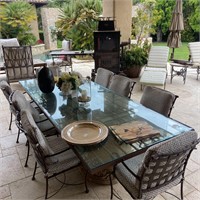 Huge Glass & Iron Patio Table and 8