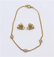 10K Black Hills Gold Bracelet & Earrings