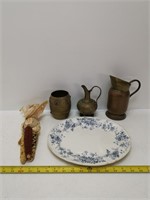brass like items, decorative corn & platter