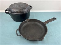 VARIOUS CAST IRON CAMPING PANS BY LODGE & OTHERS