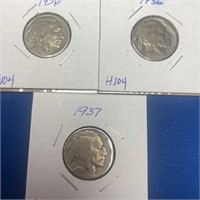 1936  1936  1937 Buffalo Nickels
