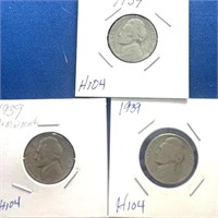 1939 (3) Jefferson Nickels