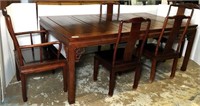 Asian Dining Table with One Leaf & Five Chairs