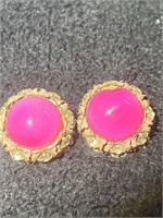 Vintage Magenta Pink Clip on Earrings by Kofin