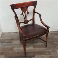 Vintage hand painted carved wood arm chair 21"w x
