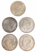 (5)1921-s Morgan Silver Dollars, $1 Coins