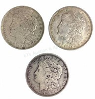 (3)1921-d Morgan Silver Dollars, $1 Coins
