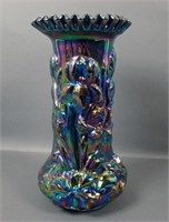 Fenton Black Amethyst Heavy Iris Vase