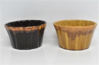 PAIR OF BROWN CERAMIC PLANTERS/BOWLS