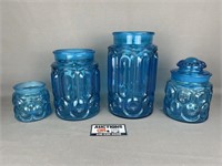 L.E Smith Moon and Star Colonial Blue Canisters