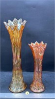 2 Carnival Glass Fluted Vases (15" & 10"H).