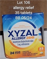 BB 5/24 Allergy Relief Tablet XYZAL PK/35
