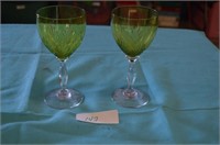 Pair Green Crystal Goblets