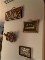 Old Clock, No Smoking Sign, and Pictures