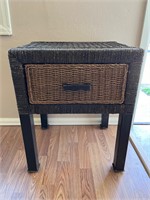 Wicker 26in Brown/Black End Table with Drawer